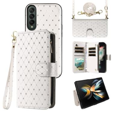 Imagem de Compatível com Samsung Galaxy Z Fold 4 5G 2022 capa carteira com zíper celular alça transversal com glitter flip porta-cartão slot capa de telefone para ZFold4 Z4 Fold4 ZFold 4Z ZFold45G feminino