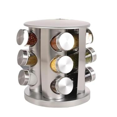 Imagem de Porta Tempero Condimento Inox 12 Potes Suporte Giratório