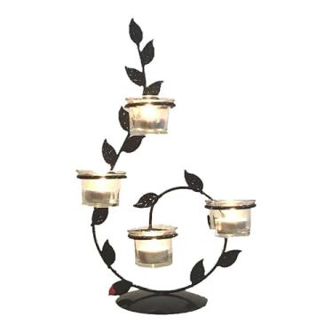 Imagem de Castiçal de metal europeu criativo castiçal em forma de folha castiçal dia dos namorados decoração de casamento suporte de velas