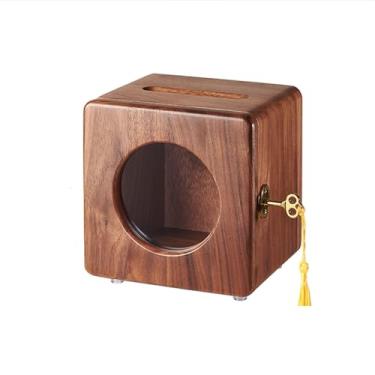 Imagem de ZABEES Cofrinho de madeira maciça, uso doméstico, grande cofrinho com cadeado criativo cofrinho para presente de aniversário, quadrado, retangular