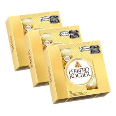 Imagem de Chocolate Bombom Ferrero Rocher 3 Caixas De 4 Unidades