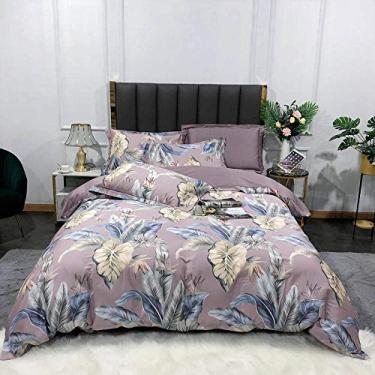 Imagem de Conjunto de cama com folhas de ginkgo colorido de algodão de fibra longa estilo chinês capa de edredão/lençol/fronha cor de cama 1 tamanho queen 4 peças (cor 3 4 peças)
