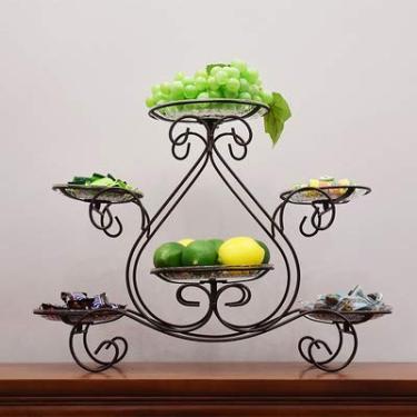 Imagem de Cesta de frutas de metal, tigela de armazenamento de frutas multicamadas, suporte decorativo para frutas, legumes, lanches, itens domésticos, bronze