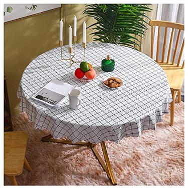 Imagem de ZJYWMM Toalhas de mesa redondas com estampa quadriculada branca moderna resistente a manchas PVC toalha de mesa oleada decoração de mesa de Natal para jantar festa no jardim, diâmetro 137 cm