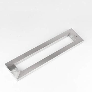 Imagem de Conjunto de maçanetas de vidro, puxador de barra dupla lateral de aço inoxidável resistente, puxador de porta de empurrar de loja quadrada, puxador retrô traseiro para porta de celeiro de madeira de
