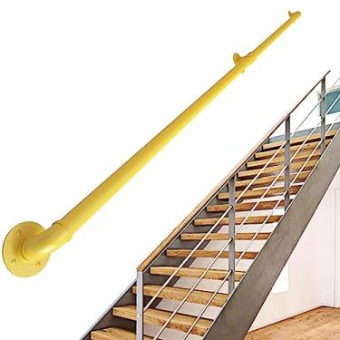 Imagem de Corrimão de escada - kit completo, corrimão de tubo amarelo industrial de escada com suporte de parede, casa contra a parede, grades internas e externas para idosos (tamanho: 4,3 m)