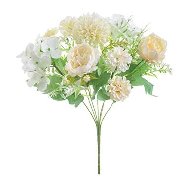 Imagem de Flores de rosas artificiais simulação de rosas buquês de casamento flores falsas flores rosas flores de seda amarradas à mão rosa glicínia flores penduradas flores artificiais azuis (cor: vermelho C