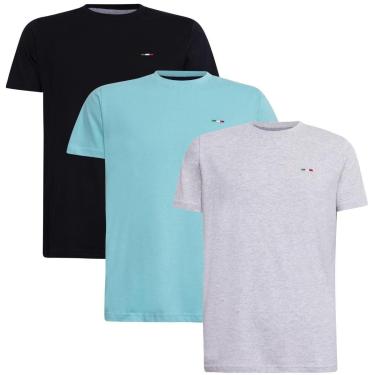 Imagem de Kit 3 Peças Camisetas Básicas Masculina FMF em Algodão Premium no Estilo Tommy Bordado Itália-Masculino