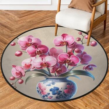 Imagem de Tapete redondo de 1,8 m flor elegante rosa macio tapete circular antiderrapante lavável tapete de porta para interior quarto berçário sala de estar cozinha banheiro entrada casa tapete decoração
