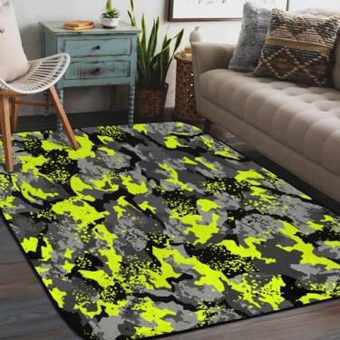 Imagem de Tapete de área para sala de estar, lavável à máquina, camuflado, amarelo, cinza, antiderrapante, tapete macio para sala de estar, quarto, sala de jantar, berçário, cozinha, decoração de casa