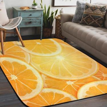 Imagem de Tapete de área para sala de estar, lavável à máquina, amarelo limão, laranja, realismo, tapete antiderrapante, tapete macio para sala de estar, quarto, sala de jantar, berçário, cozinha, decoração de