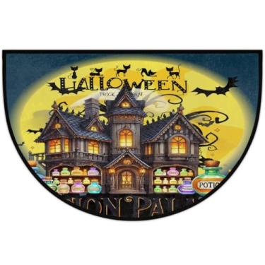 Imagem de Tapete de porta meio redondo, fresco, Halloween, casa, antiderrapante, absorvente, semicírculo, tapetes laváveis, meia lua, para ambientes internos, pátio, cozinha, banheiro, entrada, lareira