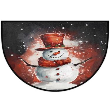 Imagem de Tapete de porta meio redondo, boneco de neve, Natal, bonito, antiderrapante, absorvente, semicírculo, tapetes laváveis, para ambientes internos e externos, pátio, cozinha, banheiro, entrada, lareira
