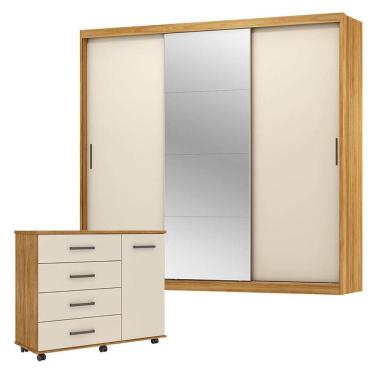 Imagem de Cômoda Flora e Guarda Roupa Casal Dalila 32415 Cinamon Touch Off White Flex - Demóbile