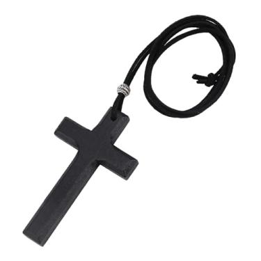 Imagem de Cruz de Parede de Madeira, 8,3x4,8x0,9cm Decoração Cruz Madeira para Pendurar com Corda Ornamento Cristão para Decoração Parede Quarto e Usar Joias (Preta)