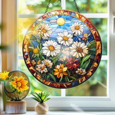 Imagem de Acrílico colorido, apanhador de sol, decoração de janela suspensa de flores, arte de parede de arco-íris, para sala de estar, quarto, varanda, interior, exterior, jardim, paisagem, decoração, 19 x 19