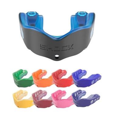 Imagem de Shock Doctor Protetor bucal esportivo, hóquei, lacrosse, beisebol, protetor de luta livre, proteção resistente em gel Max e ajuste personalizado, protetor bucal de futebol com alça, protetor bucal