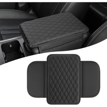 Imagem de AMZAUTO Capa de console central de carro, capa de couro para descanso de braço de carro com 2 sacos de armazenamento, almofada universal para apoio de braço automotivo, protetor de acessórios