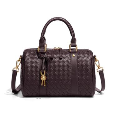 Imagem de Bolsas femininas de couro Boston Barrel Bag com alça superior e bolsas de ombro transversais, Vinho tinto