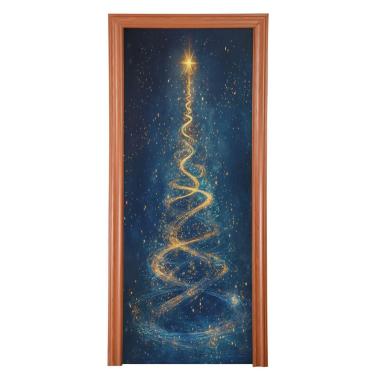 Imagem de Blueangle Capa de porta de árvore de Natal mágica - Capa de porta de tecido elástico para porta da frente - decoração de banner de porta de Natal ao ar livre festa em casa (508)