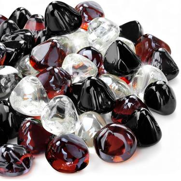 Imagem de GasSaf Vidro de fogo Diamonds para lareira a gás ou propano e paisagismo 4,5 kg 2,5 cm (âmbar, preto, transparente)