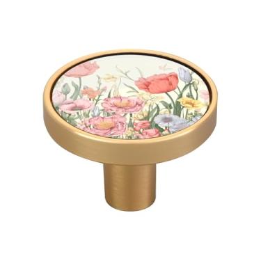 Imagem de Blueangle Pacote com 4 puxadores de armário florais coloridos de 3,5 cm para gavetas redondas para cômoda e armários de cozinha (7)