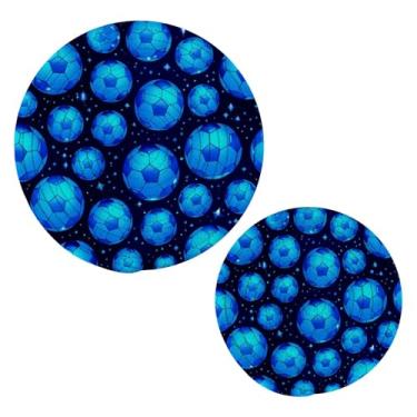 Imagem de Blueangle Pacote com 2 trivets de futebol azul para pratos quentes - suportes de panela resistentes ao calor, almofadas quentes trançadas e porta-copos - tapetes de mesa duráveis para cozinhar, assar