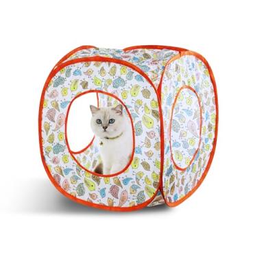 Imagem de Andiker Tenda para gatos, 3 furos, segura e forte, túnel dobrável e fácil de carregar, casa para gatos internos, gatinhos, se esconder, brincar, treinar, dormir (pássaro quadrado)