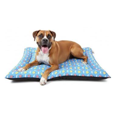 Imagem de Cama para Cães, Retangular Extra Grande 70x90cm, para Raças Grandes, 100% Algodão, Impermeável, Lavável com Zíper, Enchimento em Flocos de Espuma, Azul Royal, Estampa Animal