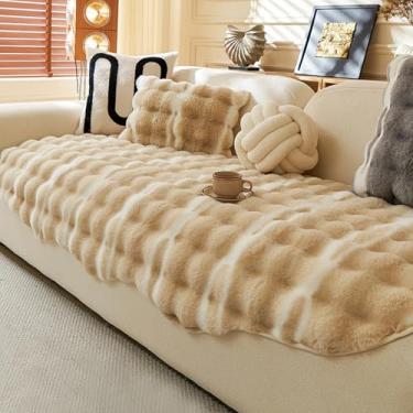 Imagem de HGTRH Capas para sofás grandes 1 2 3 4 lugares com Cheslong, capas universais de assento de sofá secional pelúcia processo de tingimento degradado, lavável anti-estático cobertura sofá bege 110 * 210