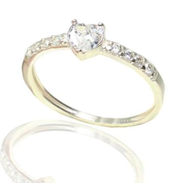 Imagem de Anel Noivado Meia Aliança Coração Solitario Prata Legitima 925 - Lojas