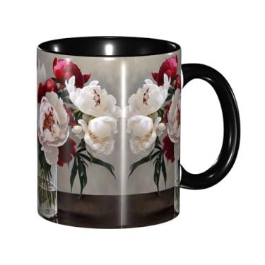 Imagem de Zeraoke Canecas de café criativas com estampa de flores de peônia, personalizadas, presente para família, tamanho de 325 ml, unissex