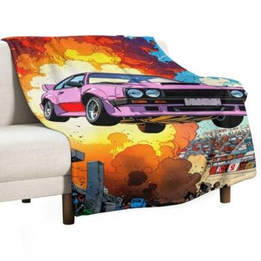 Imagem de HouLaiZhe Cobertor super macio de flanela retrô carros esportivos saltam sobre frescor explosiva cobertores leves de resfriamento para sofá-cama, cadeira, sofá, carro, viagem ao ar livre, leve, quente