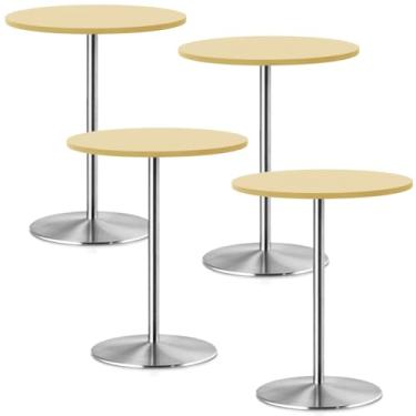 Imagem de Pacote com 4 toalhas de mesa de 76 cm pequenas redondas elásticas para coquetel. Capa de mesa de piquenique à prova d'água, toalha de mesa de piquenique elástica, lavável, dobrável, para jantar, bar