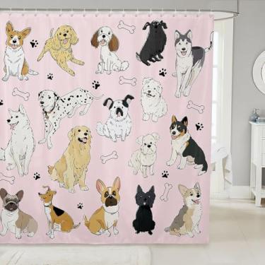 Imagem de Castle Fairy Cortina de chuveiro de desenho animado de cachorro com ganchos, cortinas de banho para decoração de quarto de animal de estimação, acessórios de banheiro rosa kawaii, painel impermeável