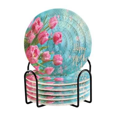 Imagem de Qilmy Conjunto de 6 peças de copos de tulipas coloridas bonitas ou porta-copos de bar para bebidas, porta-copos de fazenda ou porta-copos de mesa rústicos, porta-copos modernos de algodão para o