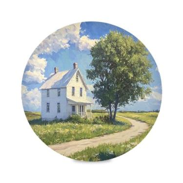 Imagem de xigua Jogo americano redondo de árvore verde, conjunto de 4 para mesa de jantar, tapetes de mesa antiderrapantes laváveis e resistentes ao calor para decoração de festa, cozinha, jantar