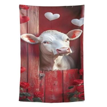 Imagem de STAYTOP Tapeçaria de parede de vaca branca para dia dos namorados, tapeçarias para decoração de casa, dormitório, sala de estar, quarto, tapete de parede (60 × 40 pol)