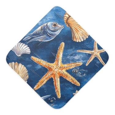 Imagem de STAYTOP Toalhas de bebê com capuz de musselina de peixe e estrela do mar, toalha de banho super macia, toalhas de banho absorventes para banho recém-nascido unissex 76 x 76 cm