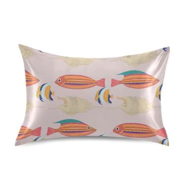 Imagem de Burbuja Fronha de cetim de peixe colorido para cabelo e pele tamanho Queen 50,8 x 76,2 cm, fronha super macia antirrugas com fecho de envelope