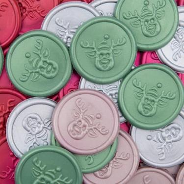 Imagem de Adesivos autoadesivos de selo de cera de Natal ótimos para presentes de convite de Natal decoração de envelope de cartão de felicitações (cervo redondo de quatro cores)