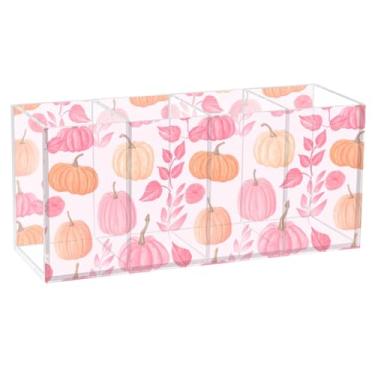 Imagem de Burbuja Porta-canetas de acrílico Pink Pumpkins, 4 compartimentos, suporte de lápis transparente para pincéis de maquiagem fixos, acessórios de mesa de escritório em casa