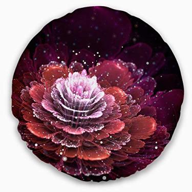 Imagem de Designart Fractal Flower Red and White' Floral Throw Round Sala de estar, sofá, enchimento de almofada + capa de almofada impressa em ambos os lados 40,64 cm