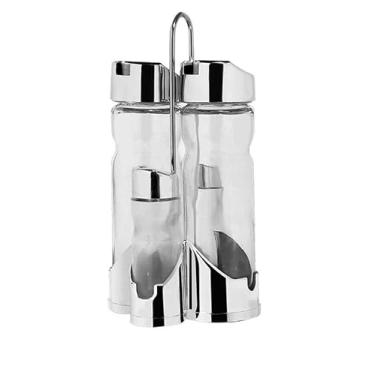 Imagem de Galheteiro Vidro Suporte Cromado - Azeite Vinagre Sal 5 Pçs