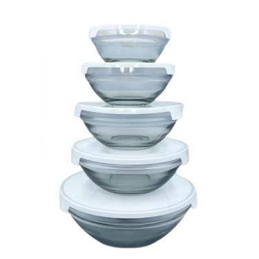 Imagem de Kit 5 Potes de Vidro com Tampa – 135/200/400/550/1000 mL – Armazenamento de Alimentos – Vidro Resistente com Tampa PP (Branco)