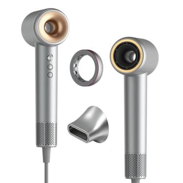 Imagem de Secador de Cabelo Alta Velocidade de 1500W, Secador de Cabelo de 3 Velocidades de 3 Temperaturas com motor sem escovas de 110.000 RPM com Bico e Anel de essências, 127V (Prata)