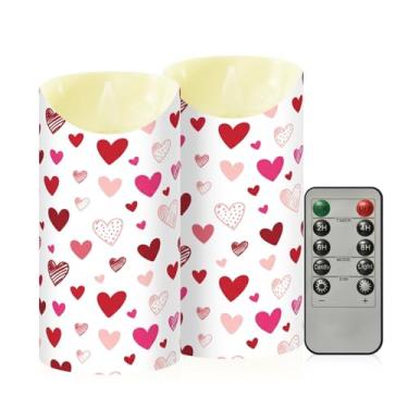 Imagem de Wassud Pacote com 2 velas sem chama de corações de desenho animado com controle remoto, velas realistas cintilantes com temporizador, velas decorativas para Natal, casamento, festa, decoração de casa