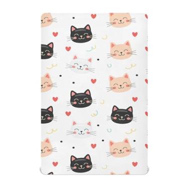 Imagem de Burbuja Lençol de berço com cara de gato para meninos e meninas, lençol com elástico 71 x 132 cm para colchões de berço padrão e infantil, macio e respirável