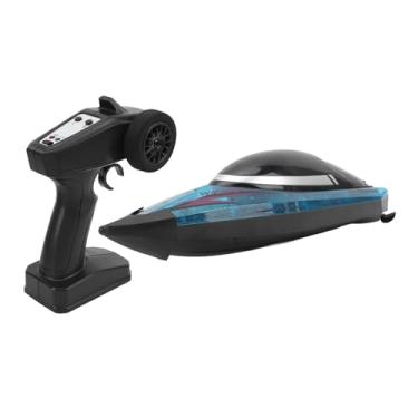 Imagem de TOPINCN Barco de Corrida RC, Alta Velocidade Com Hélice Dupla e Motor Duplo, Barco de Controle Remoto Com Luz LED para Piscinas, Lagos e (Azul Transparente)