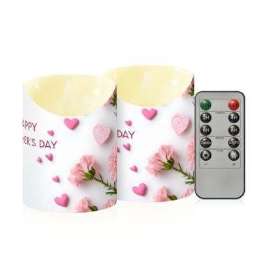 Imagem de Wassud Pacote com 2 velas sem chama Happy Mother's Day Cravos com controle remoto, velas realistas cintilantes com temporizador, velas decorativas para Natal, casamento, festa, decoração de casa